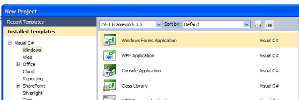 creating a new c sharp windows forms project
